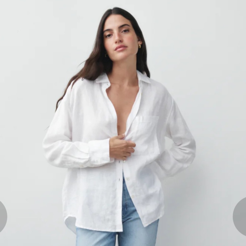 NWOT AYR the Deep End white linen button-up shirt size S